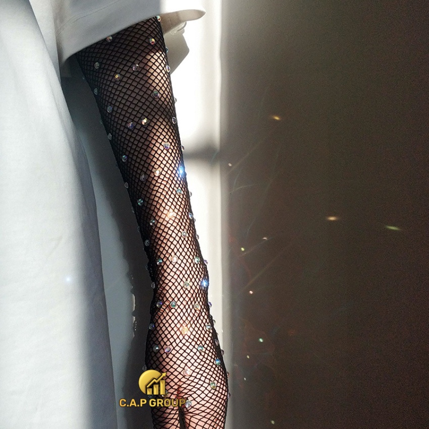 Găng tay lưới đính đá bling bao lưới đen ren thời trang sexy chụp ảnh dự tiệc đi diễn mặc đầm