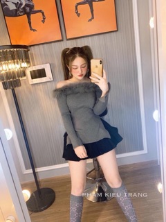 🌸🌸🌸Áo tay dài xẻ tà cổ lông 🌸🌸🌸
