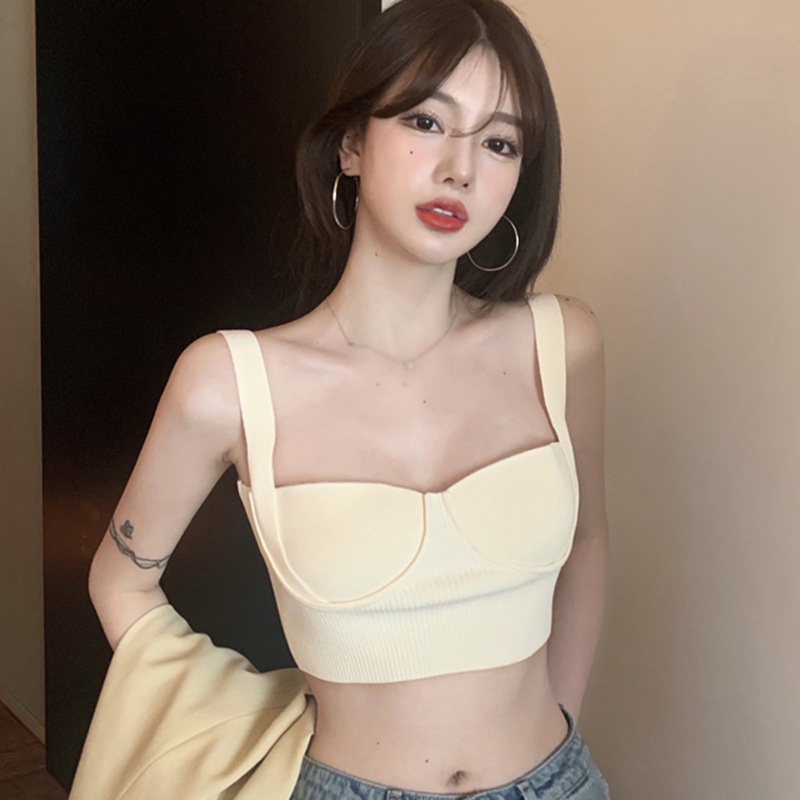 Áo Croptop Dệt Kim Sát Nách Màu Trơn Phong Cách Hàn Quốc