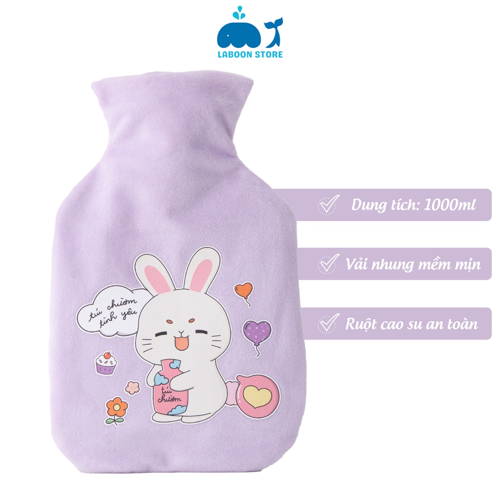 Túi chườm đa năng Laboon, phiên bản hình thỏ tím 1000ml dễ thương tiện lợi cho bạn nữ