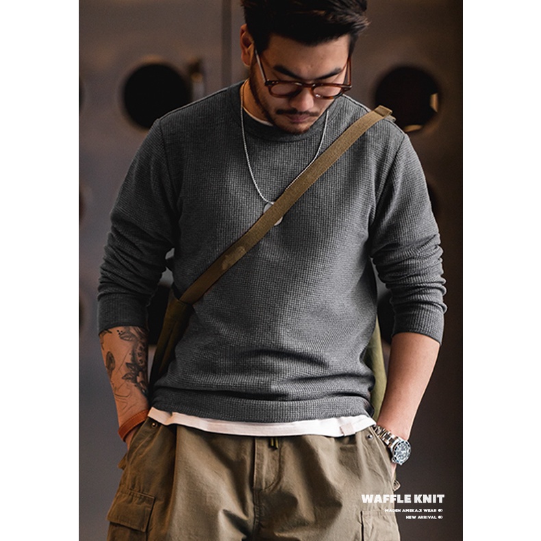 MADEN Áo sweater tay dài cổ tròn phong cách Nhật Bản