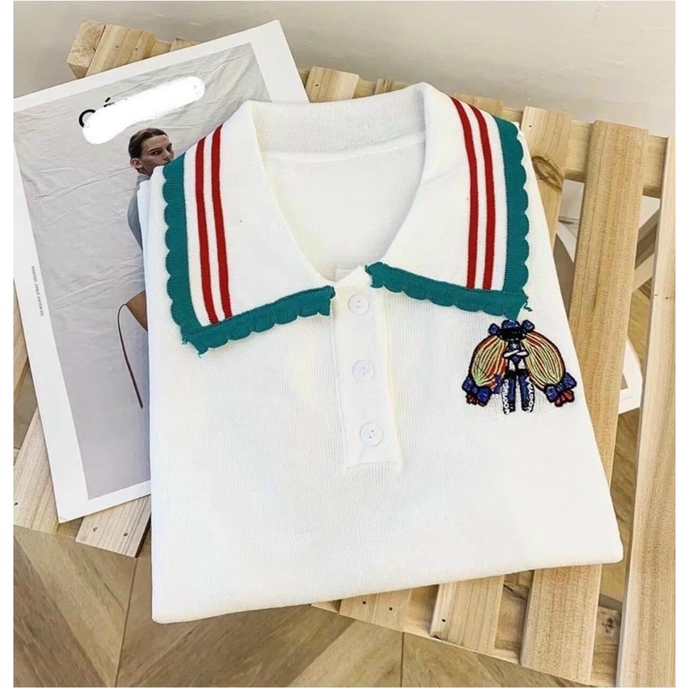 Áo len cổ bẻ viền logo thêu ong | BigBuy360 - bigbuy360.vn