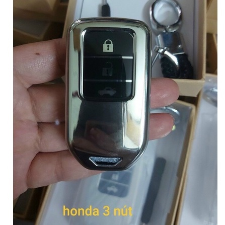 Bao chìa khóa ô tô xi mạ inoc HONDA City - CRV - Civic 2 nút - 3 nút cao cấp kèm móc khóa