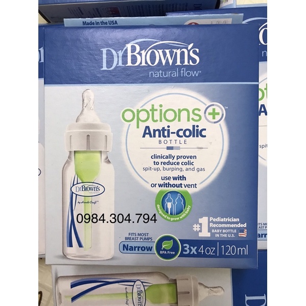 Bình sữa Dr Brown's cổ hẹp 120ml và 250ml nhựa PP Options plus tách set ( USA )