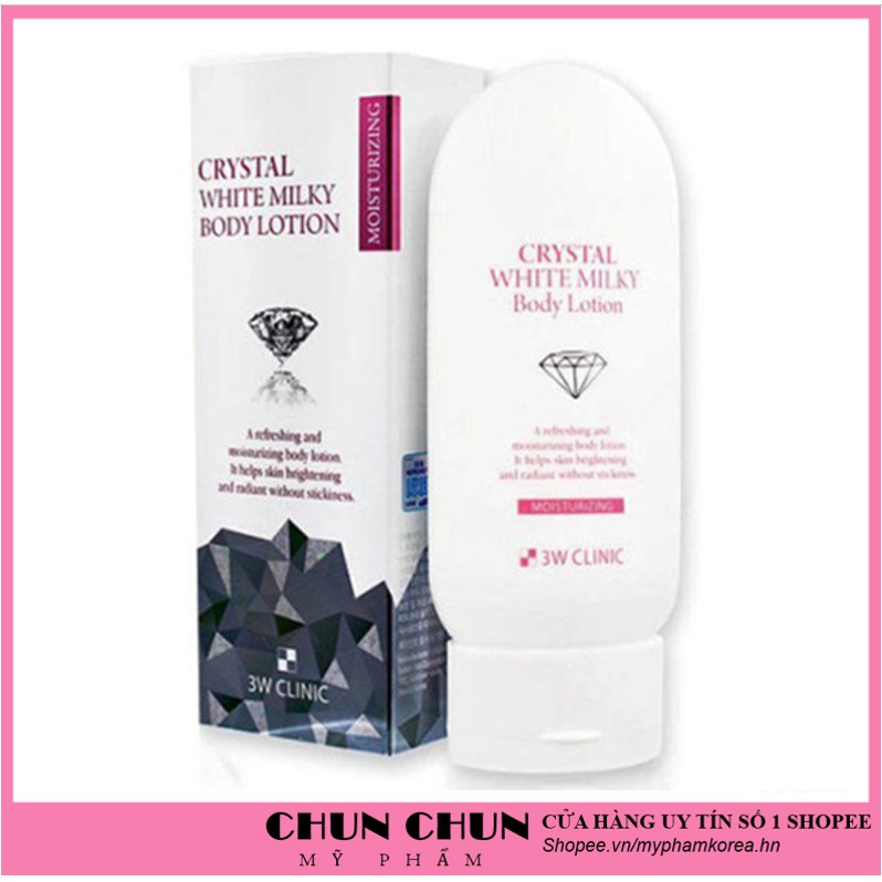 Kem body dưỡng trắng da Crystal White Milk Lotion 3W Clinic Hàn Quốc 150ml giúp da trắng sáng mịn màng