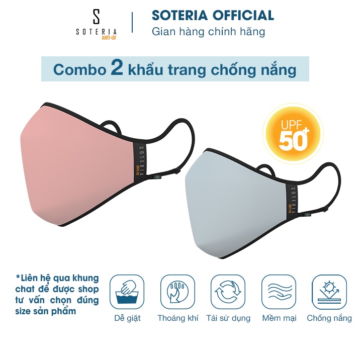 [Combo 2]Khẩu trang chống nắng Anti Flamingo- Anti Sea Salt Soteria- đạt chuẩn UPF 50+, chống khuẩn chống bụi 0.1- S,M,L