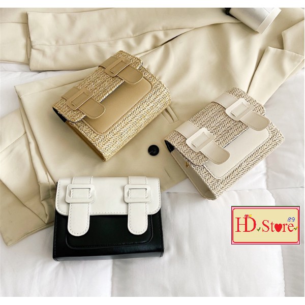 [FREESHIP] Túi xách nữ, túi cói du lịch kết hợp da cực kì sang chảnh, thanh lịch, mẫu hot 2021