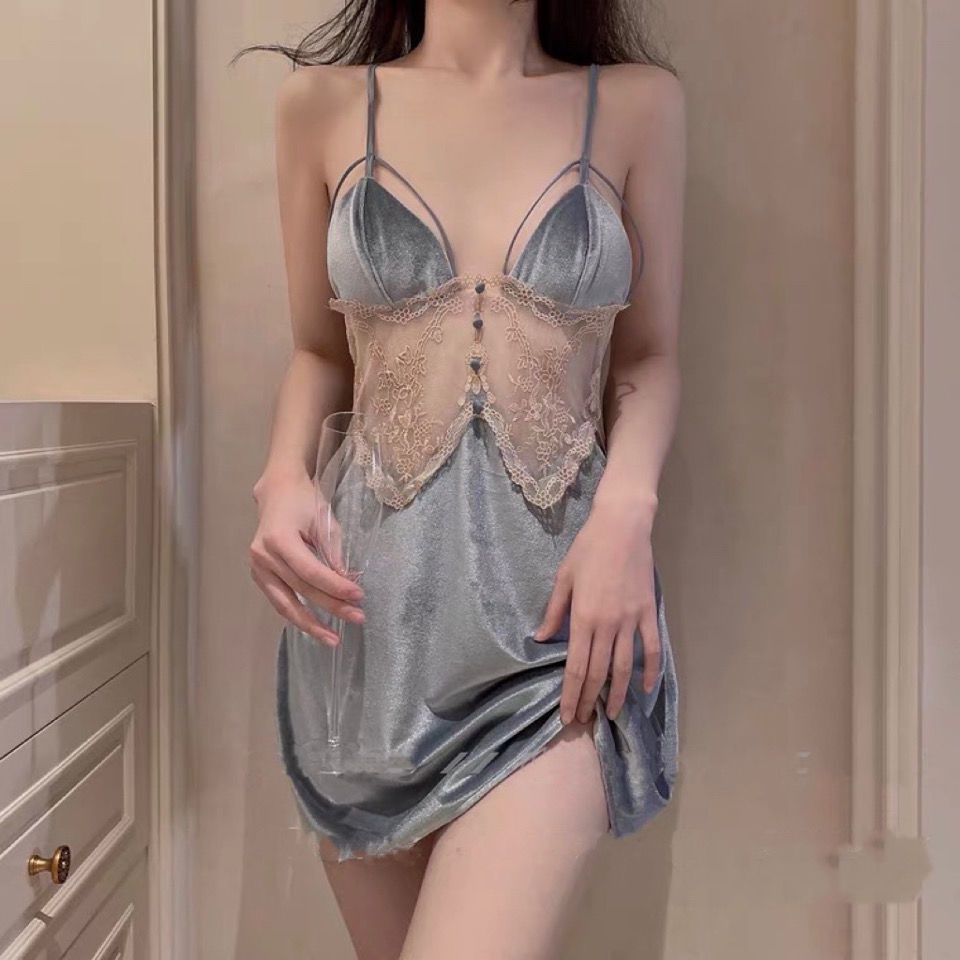 Bộ Đồ Ngủ Hai Dây Bằng Nhung Quyến Rũ Thời Trang Cho Nữ