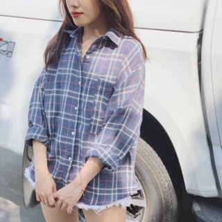[Ảnh thật] Áo sơ mi kẻ sọc xanh oversize ulzzang