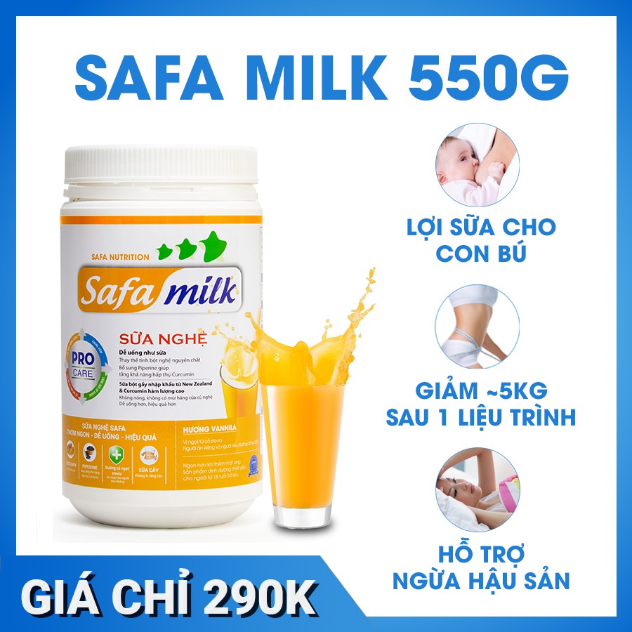 Sữa Nghệ Lợi Sữa Safa Milk - Sữa Về Sau 5-7 Ngày - Lợi Sữa Tặng Đề Kháng Hỗ Trợ Giảm Cân Cho Mẹ - Thơm Ngon Dễ Uống