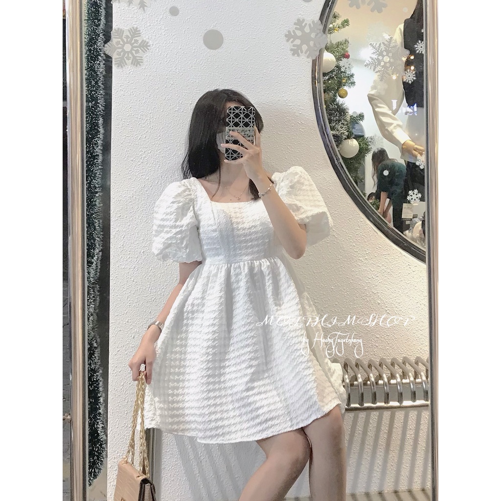 ĐẦM BABYDOLL GẤM XỐP CỔ VUÔNG THẮT NƠ LƯNG - CÓ MÚT NGỰC