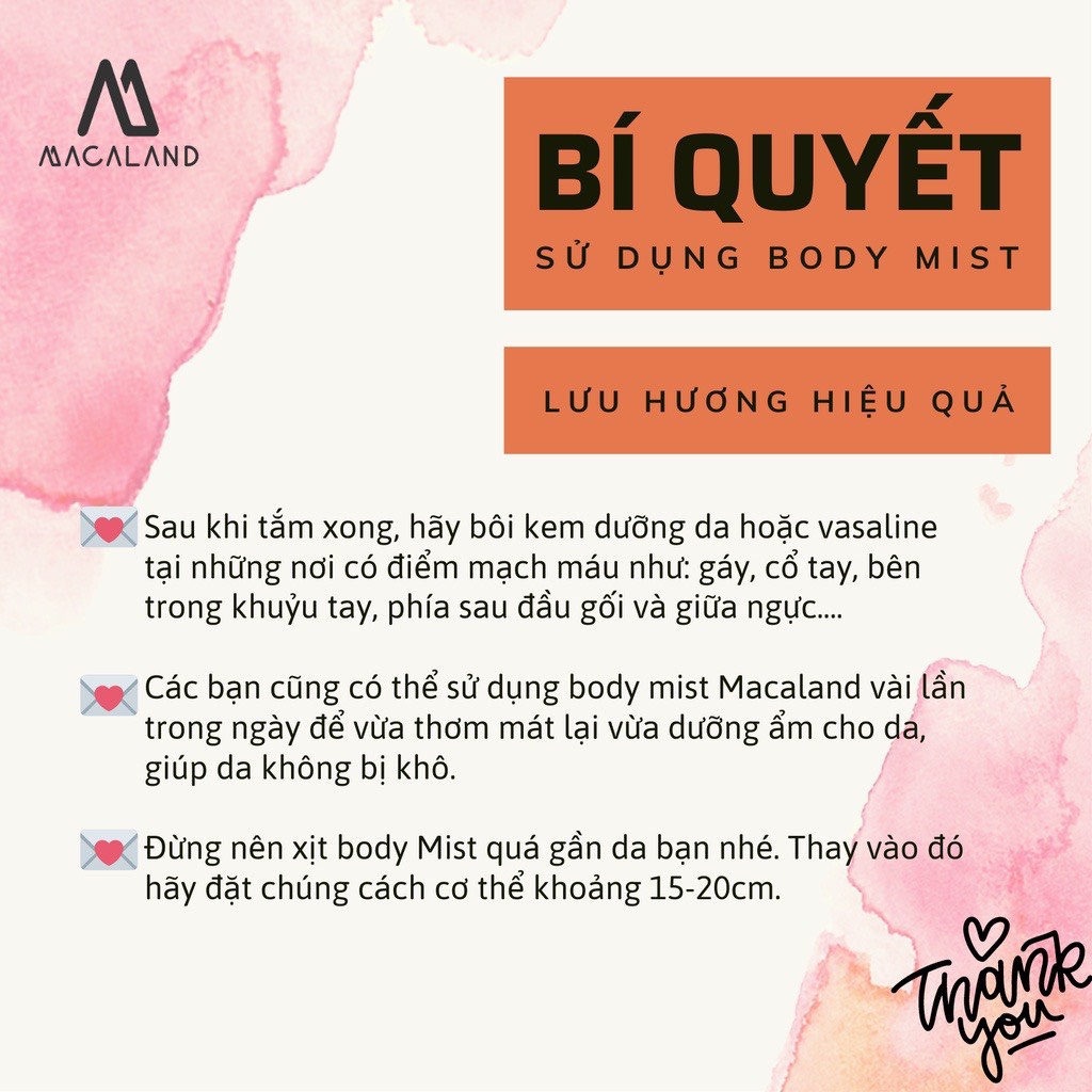 Body Mist Xịt Thơm Body MACALAND dưỡng ẩm cho da, lưu hương lâu cho cả ngày thơm mát -  20ml - CRICKET