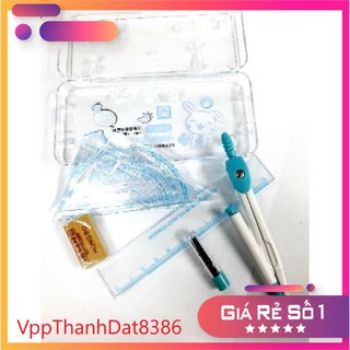(Sale) (hộp nhựa) Bộ eke - thước kẻ - compa 9001