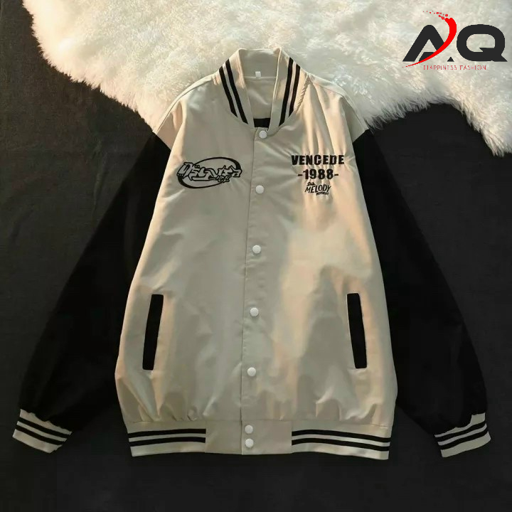 Áo khoác bomber da lộn VENCENT 1988 áo bóng chày uniex nam nữ- AQ STORE
