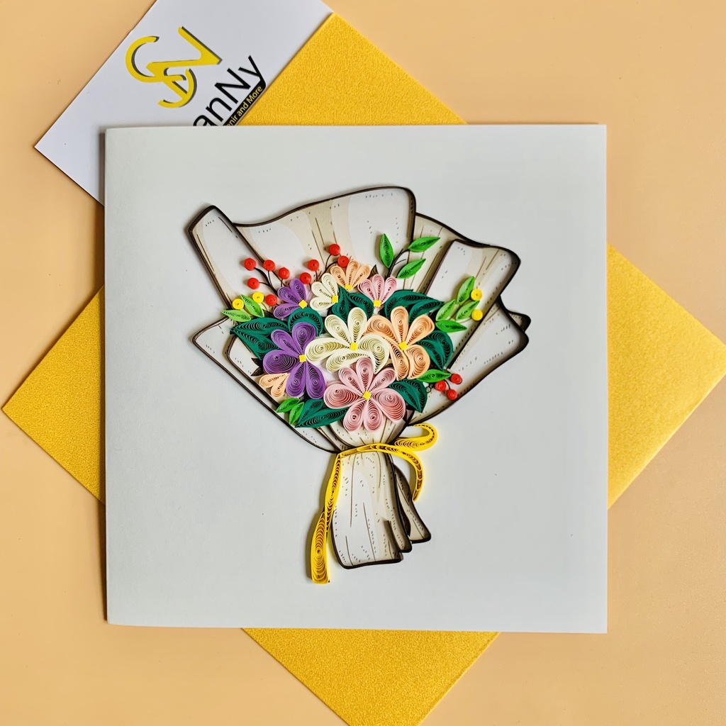 Thiệp Quilling Card giấy xoắn Handmade quà tặng lưu niệm hình ảnh các loại hoa kích thước 15x15cm