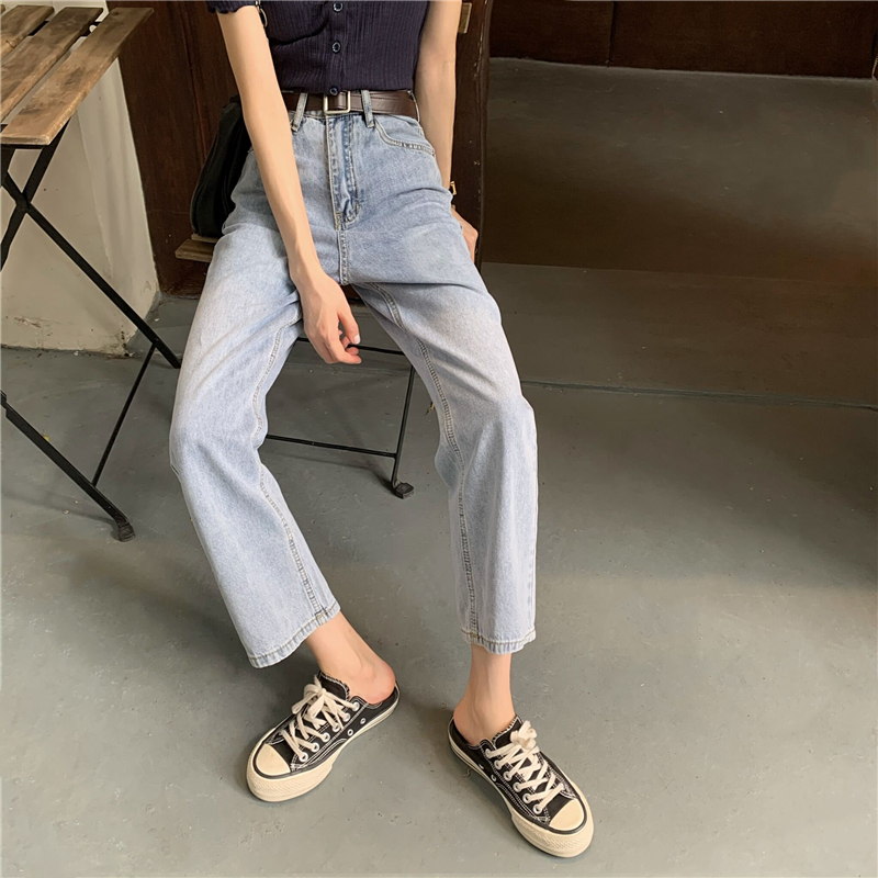 Quần jeans PEPPERMINT 40791 dáng lửng cạp cao ống suông thời trang