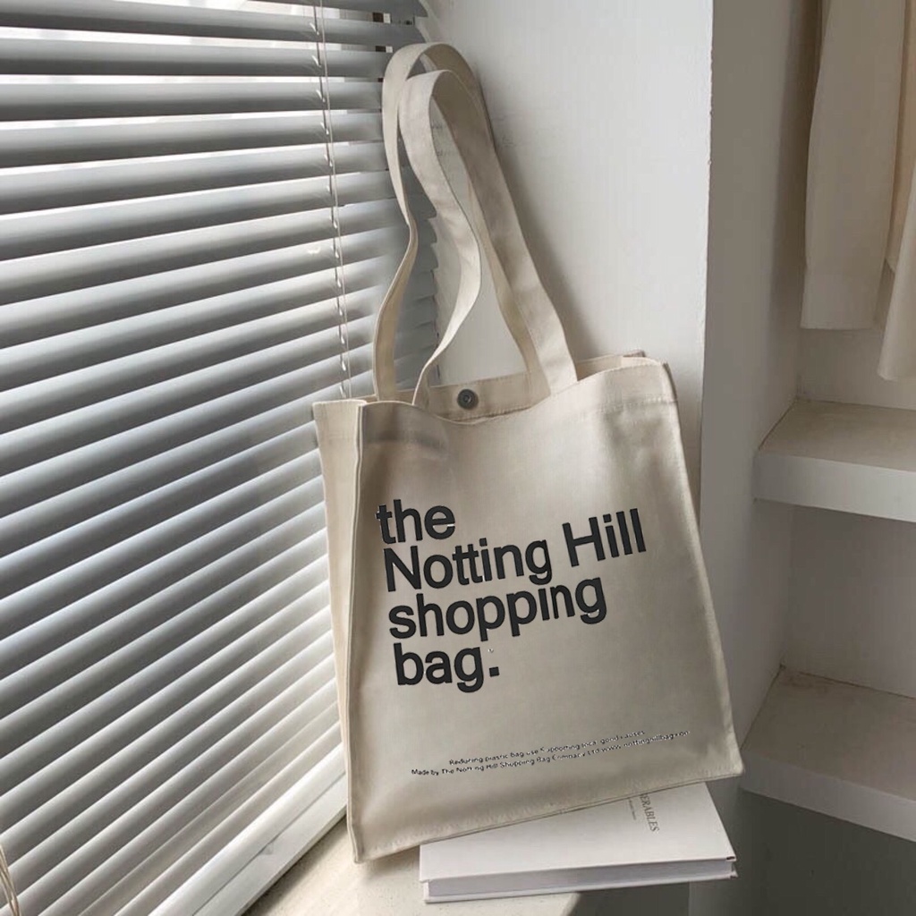 Túi tote HAZIN thết kế đáy vuông vải canvas ulzzang unisex in chữ Notting Hill có túi nhỏ bên trong HZ06
