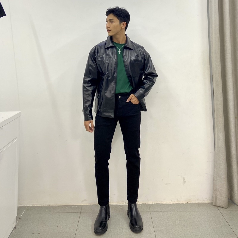 Áo khoác da OAO đen bóng