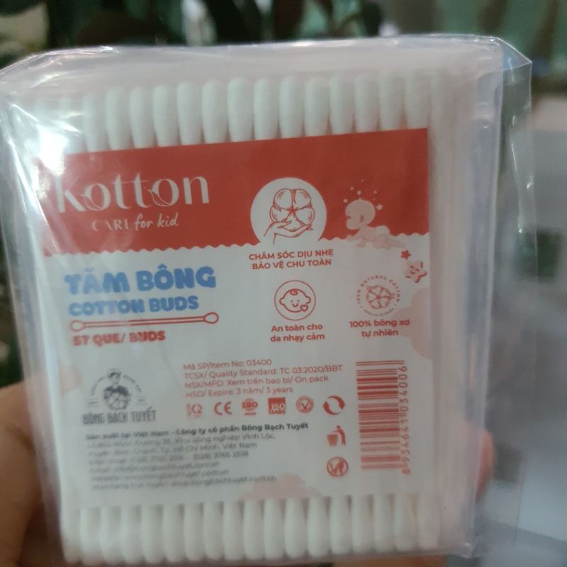 [Bông Bạch Tuyết] Tăm bông cotton Kotton cho trẻ (bịch 57 que) - Đông Anh Pharma