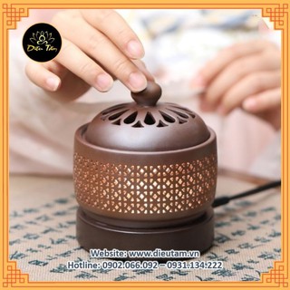 Lư điện xông đa năng bột gỗ, trầm, miếng, dăm đa năng có hẹn giờ có đèn lò xông gốm tử sa cao cấp
