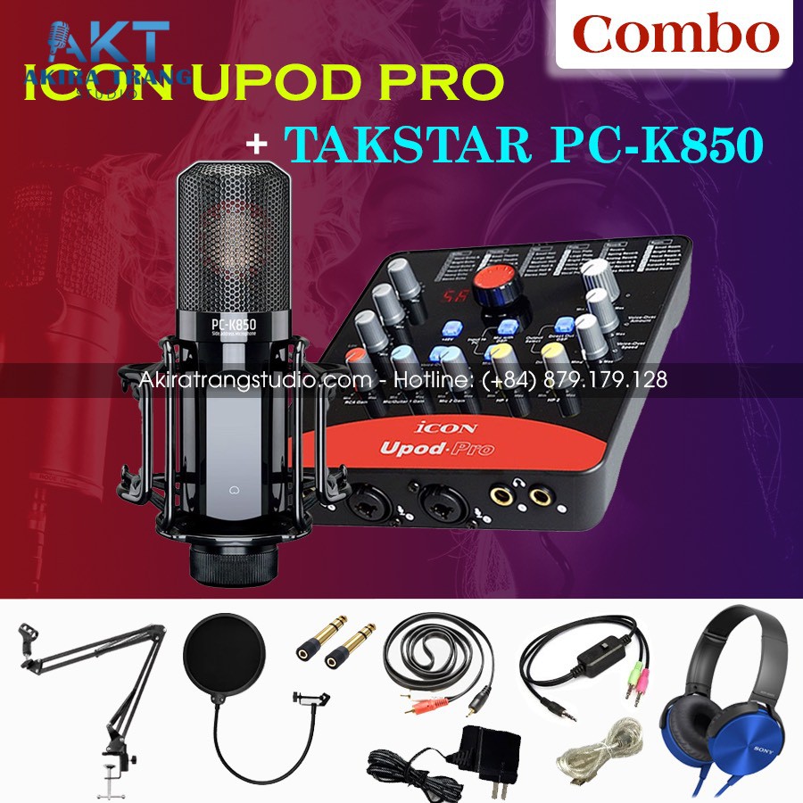 Combo Livestream Thu Âm Mic Takstar PC K850 + Sound Card Icon Upod Pro Full Phụ Kiện Bảo Hành 12 Tháng