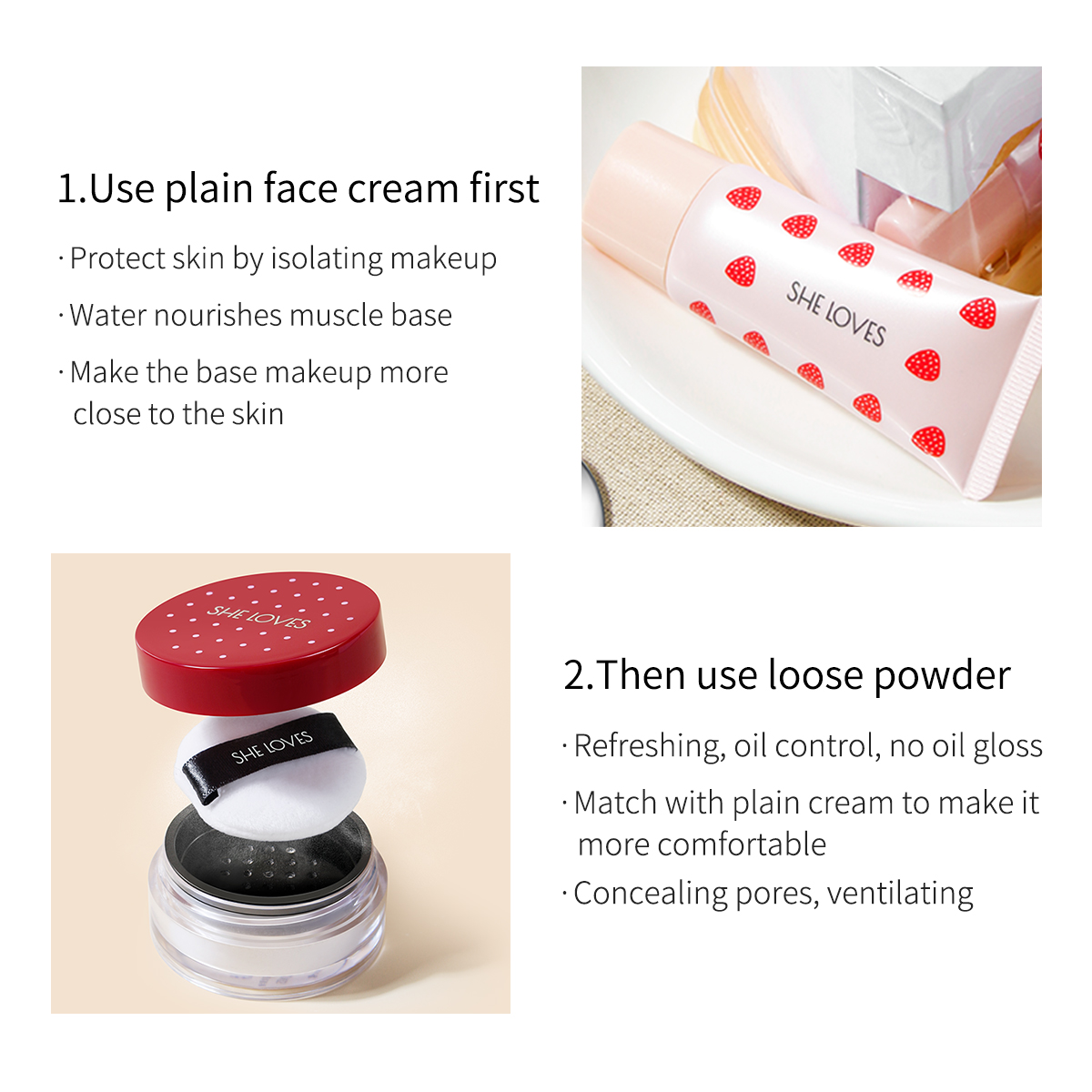 [Hàng mới về] Kem Dưỡng Da Mặt + Phấn Phủ Dạng Bột 2 Trong 1 Sheloves | BigBuy360 - bigbuy360.vn