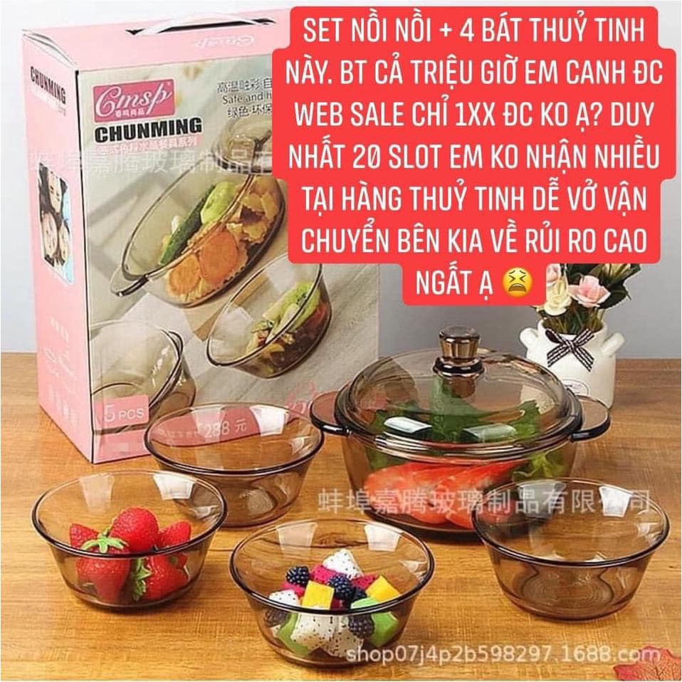 Set 5 bát thuỷ tinh cao cấp, chịu nhiệt tốt có thể dùng trong lò vi sóng