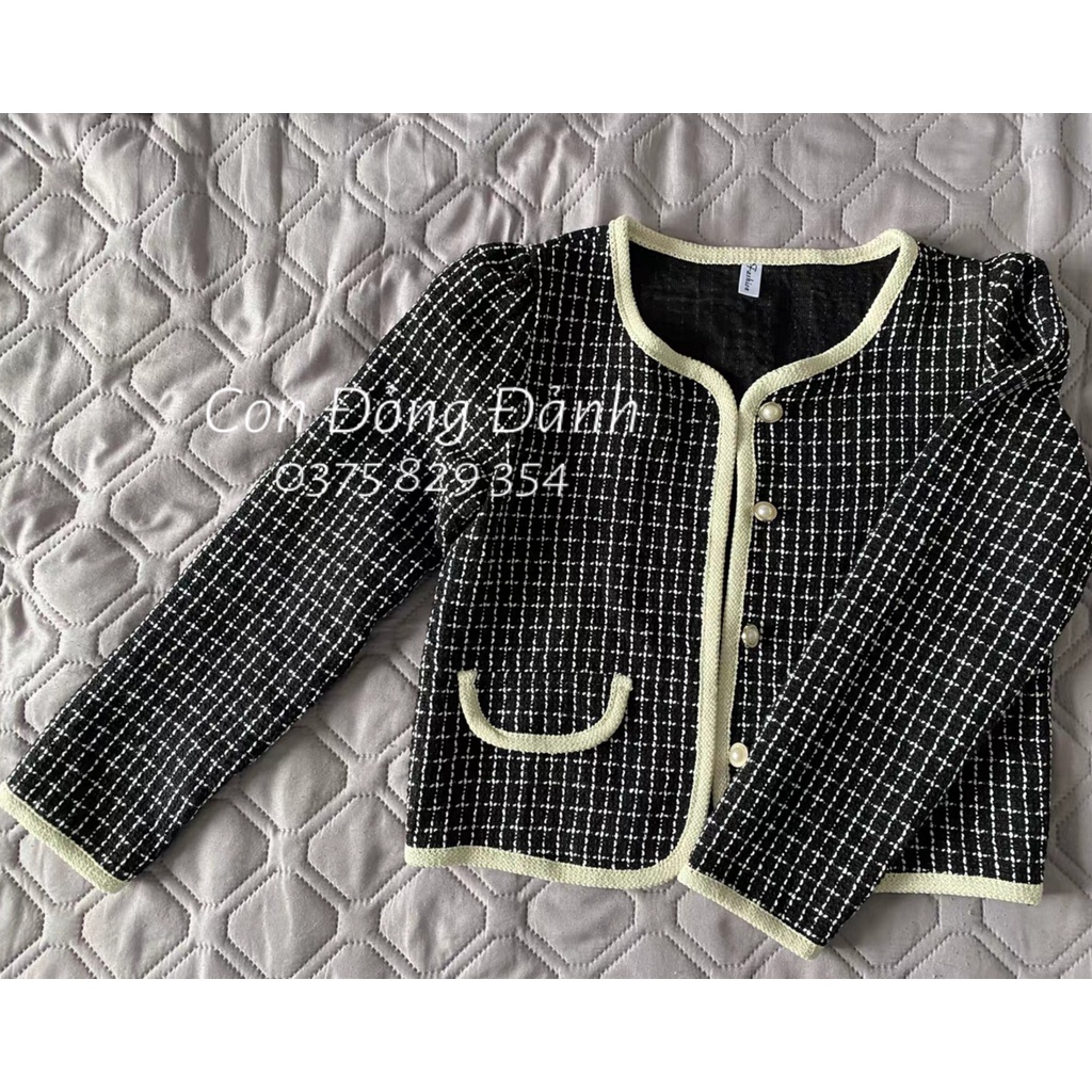 [ORDER] Áo khoác dạ tweed kẻ caro, 2 túi, viền áo nổi bật (có ảnh thật) AO039 SHOP ICC | BigBuy360 - bigbuy360.vn