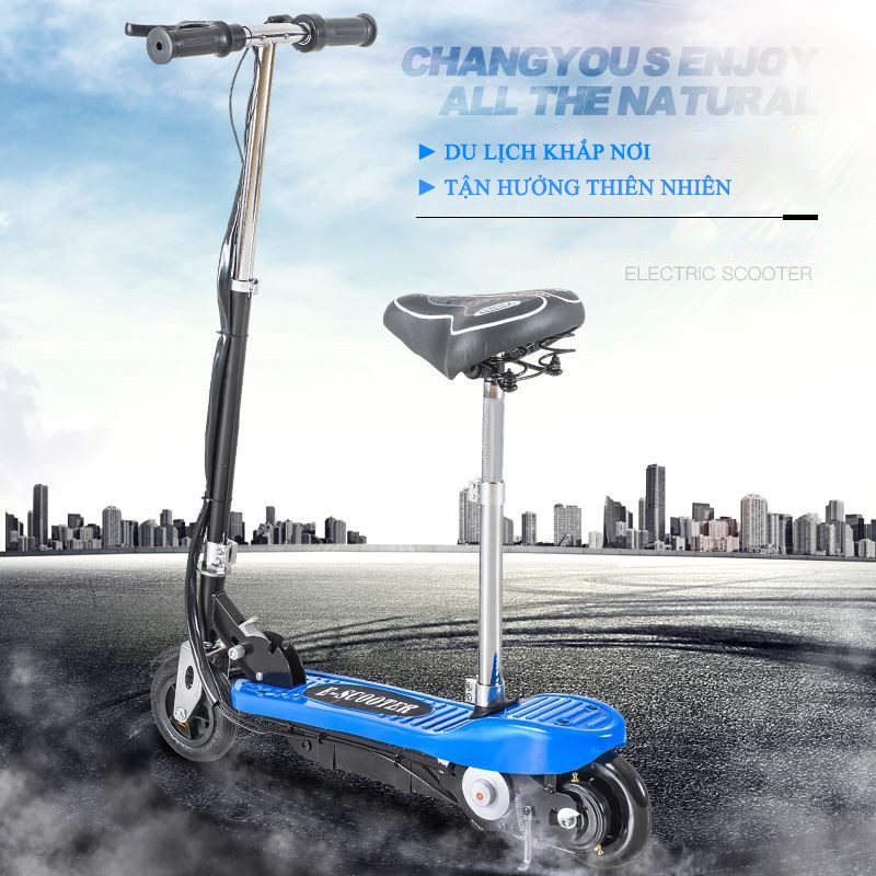 Xe điện mini E SCOOTER động cơ khoẻ trọng tải lớn có sạc pin tặng giỏ đựng đồ treo tiện lợi Bảo hành 2 năm lỗi 1 đổi 1