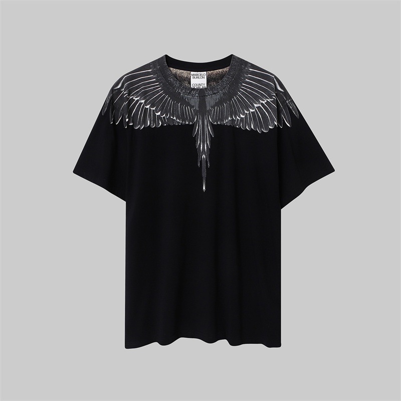 Áo Thun Cotton Tay Ngắn Cổ Tròn In Hình Đôi Cánh Lông Vũ Thời Trang Unisex