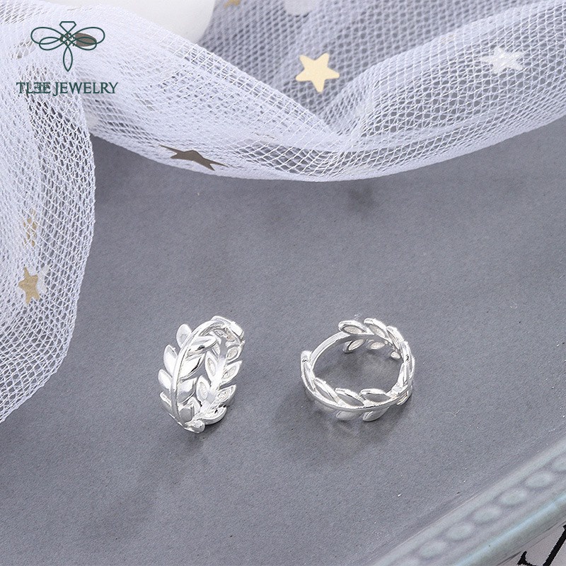 Khuyên tai bạc nữ TLEE tròn chốt bấm dáng lá Oliu TleeJewelry B0197