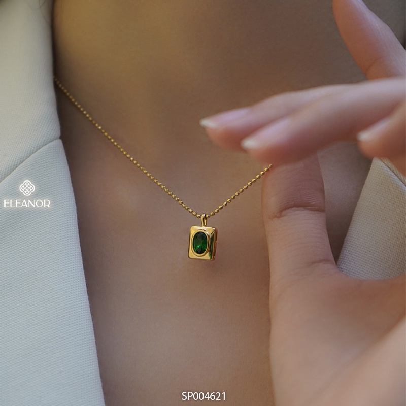 Dây chuyền nữ Eleanor Accessories mặt chữ nhật đính đá xanh sợi mảnh phụ kiện trang sức dễ thương