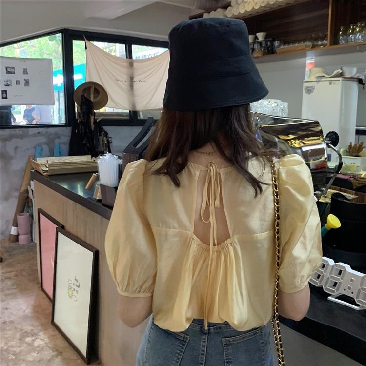 Áo Sơ Mi Tay Phồng Phối Dây Thắt Thời Trang Mùa Hè Hàn Quốc Dành Cho Nữ