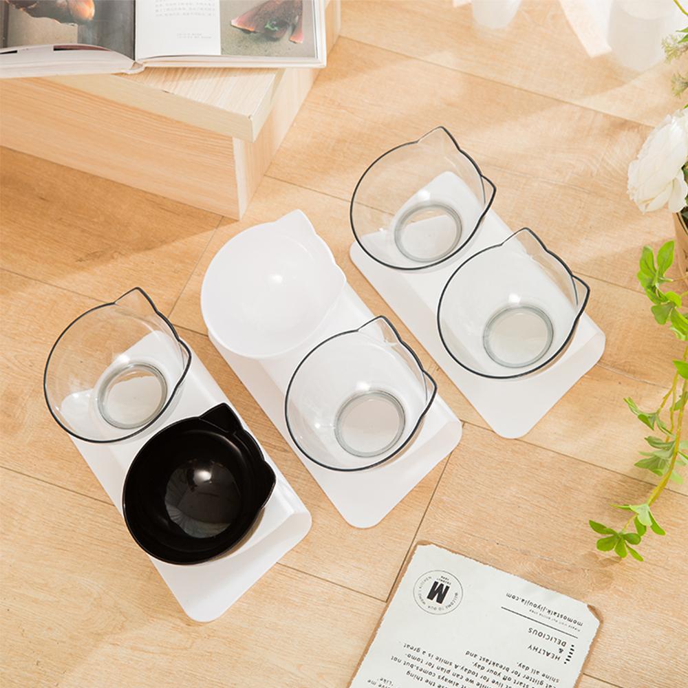 Tô Đựng Thức Ăn Cho Mèo LAYOR1 Có Thể Tháo Rời 15 Độ° Đĩa Đựng Thức Ăn Cho Thú Cưng Trong Suốt Thiết Kế Nghiêng Hình Tai Mèo