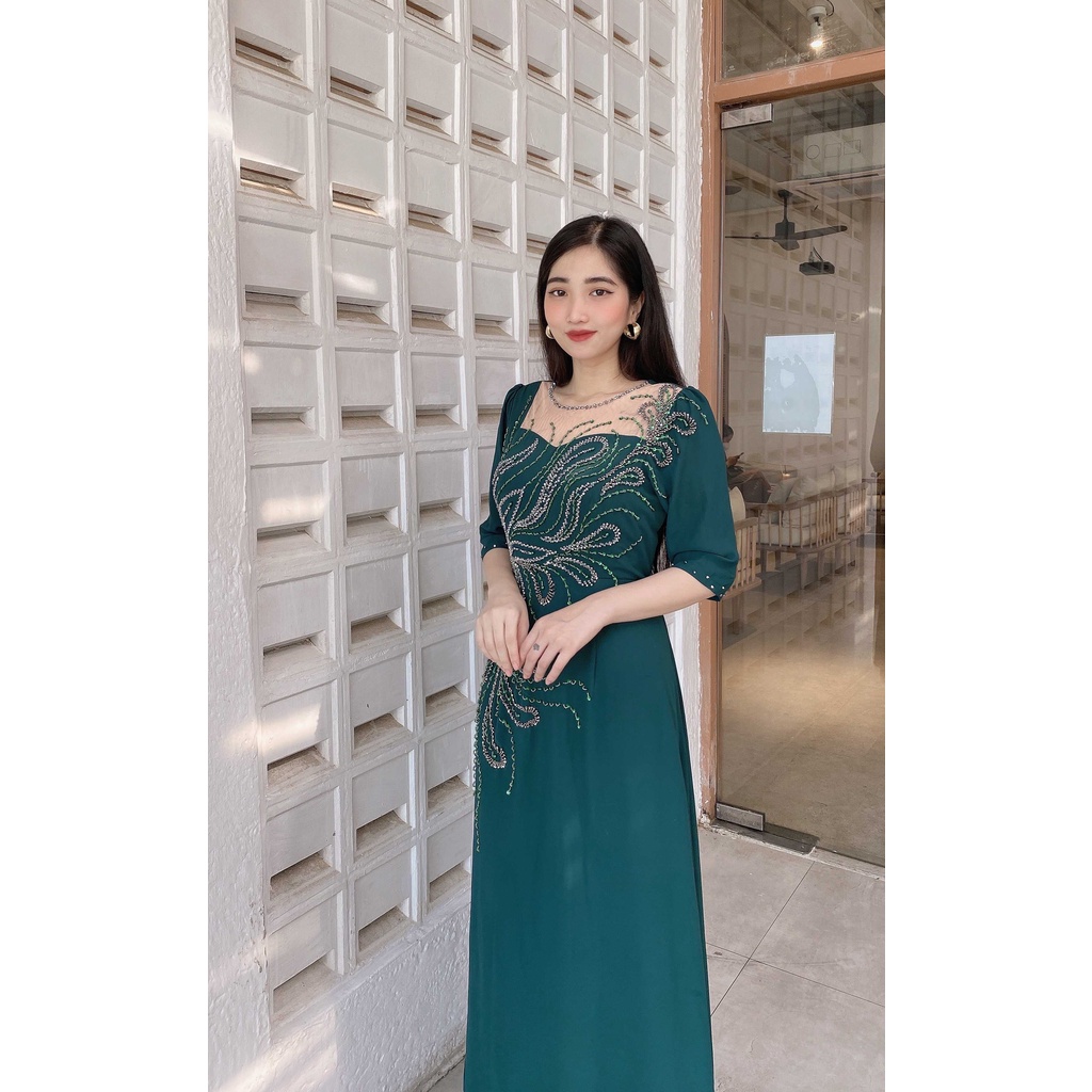 dạ hội trung niên nữ cao cấp tay dài, thiết kế sang trọng