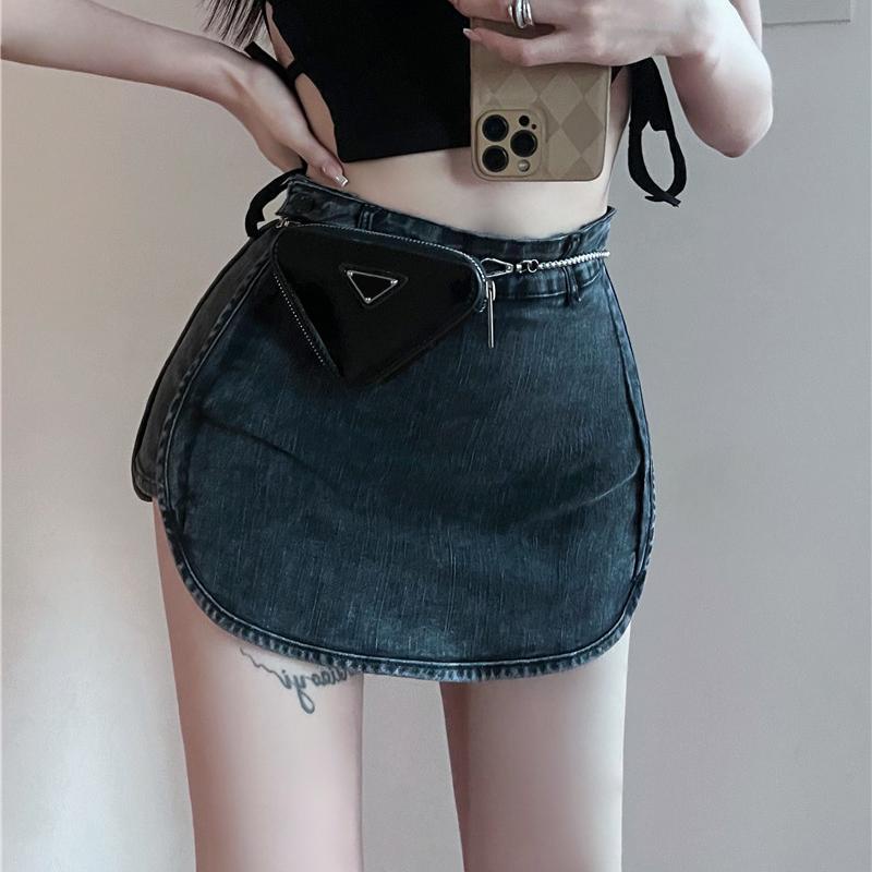 jiashucheng Chân Váy Jeans Lưng Cao Phong Cách Retro Cho Nữ