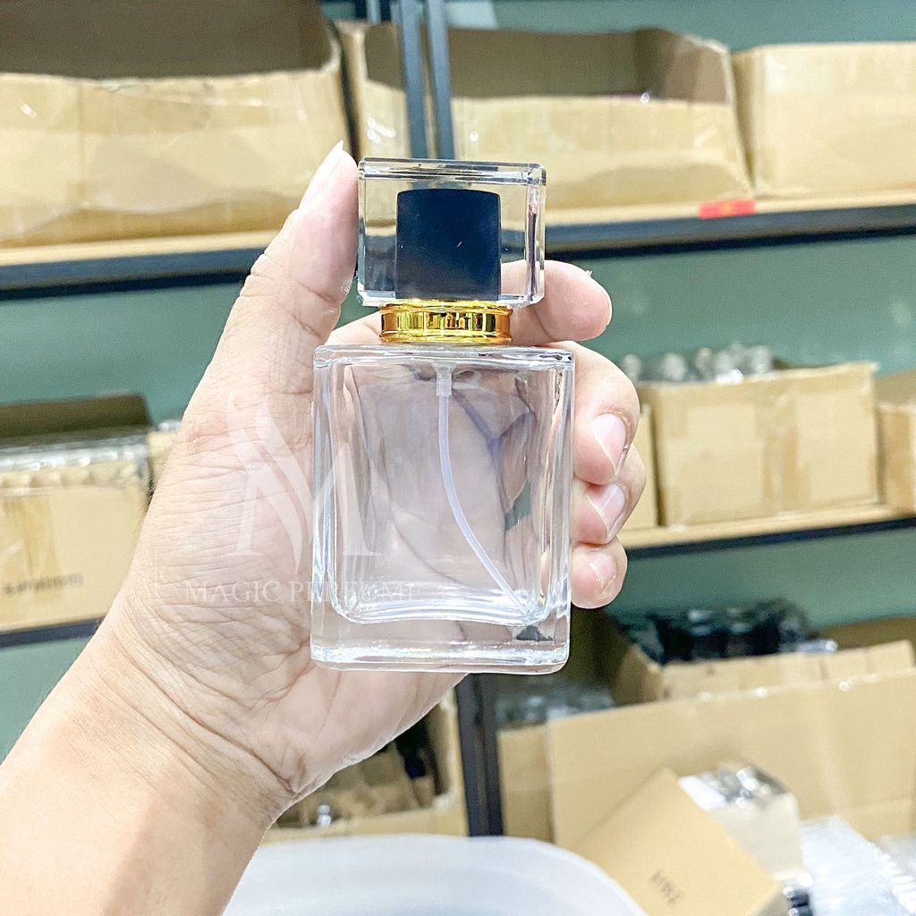 Chai lọ rỗng đựng nước hoa thủy tinh cao cấp nắp pha lê nhiều màu dung tích 30-50ml dạng phun sương