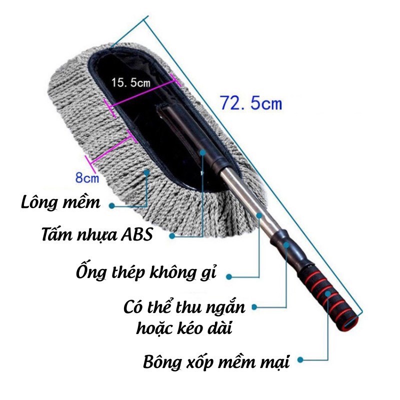 Chổi Rửa Xe Ô Tô Sợi Mềm-Chổi Lau Xe Ô Tô,Điều Chỉnh Được Độ Dài- PHỤ KIỆN XE HƠI