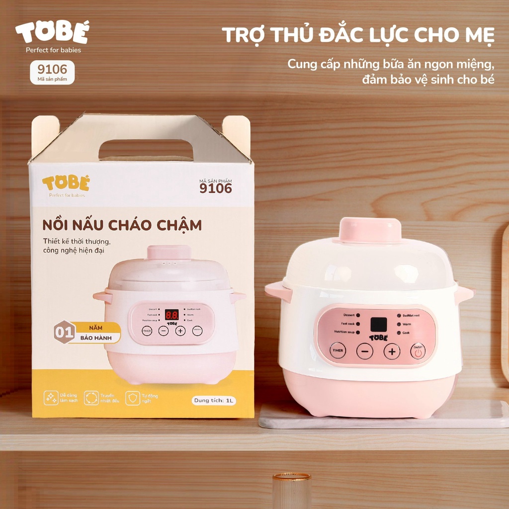 Nồi nấu cháo chậm Tobé tích hợp 6 chế độ nấu 9106