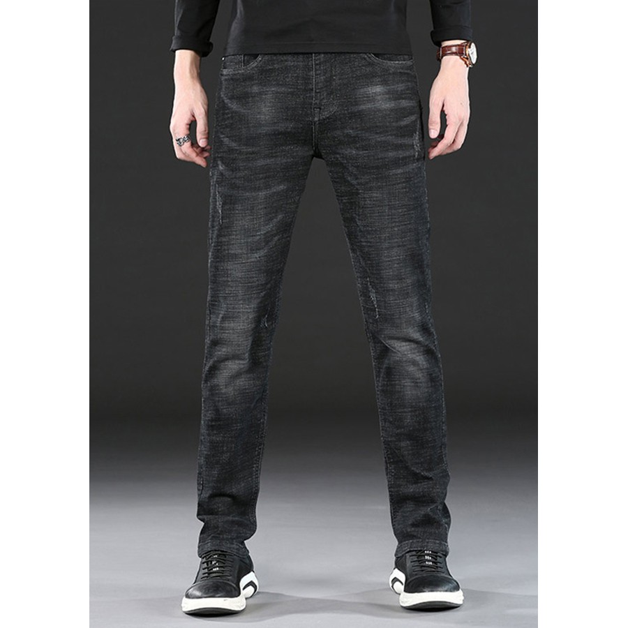 Quần Jeans Đen Xước Nhẹ Dáng Vừa Trẻ Trung