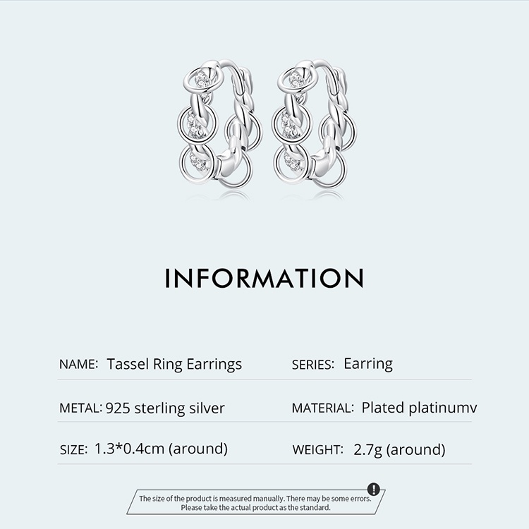 Bông tai Bamoer bạc 925 dạng dây xích thời trang