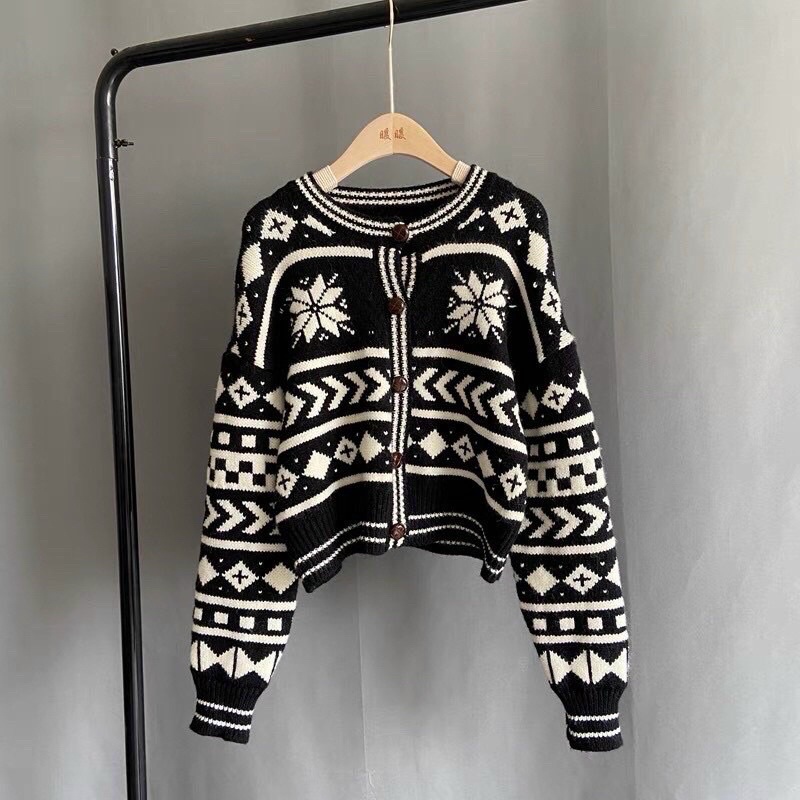 Áo khoác cadigan, áo len nữ hoạ tiết thổ cẩm dáng ngắn chất len mềm đẹp boong_clothing