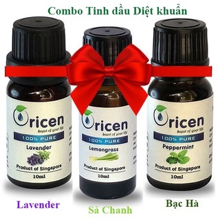 Combo 3 chai tinh dầu oricen 10ml - sả chanh + lavender + bạc hà