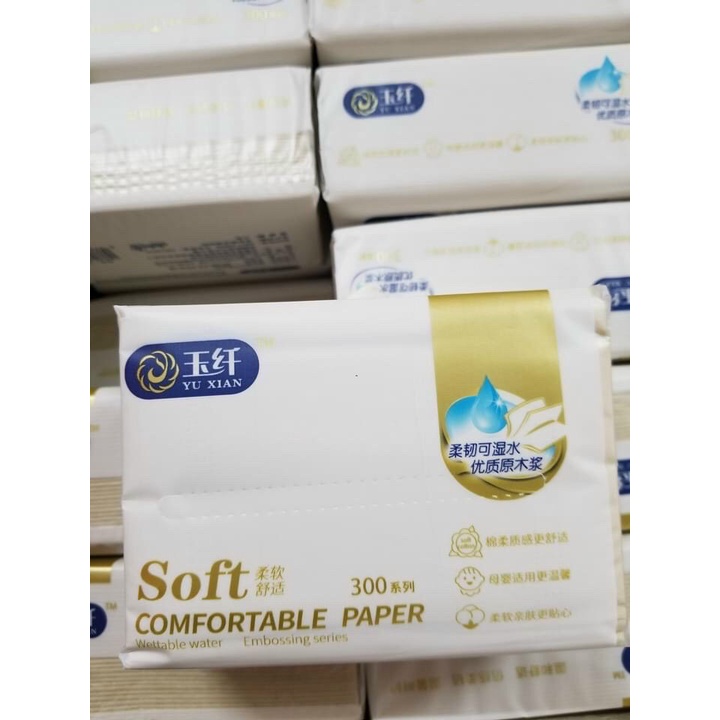 GIẤY ĂN GÓI RÚT YU XIAN GÓI MÀU TRẮNG DÀY DẶN ( GÓI LẺ 300 TỜ )