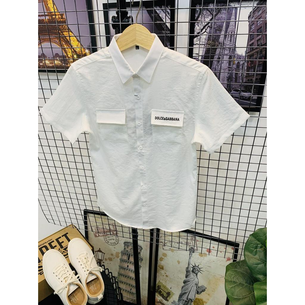 Áo sơ mi nam ngắn tay phối túi và chữ vải KAKI đẹp chuẩn thời trang cao cấp hàng shop