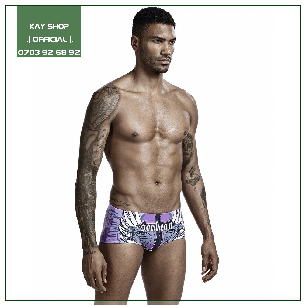 Quần bơi nam cao cấp SEOBEAN kiểu dáng Boxer dây rút - Bikini sexy tôn mông căng tròn BKNSB003