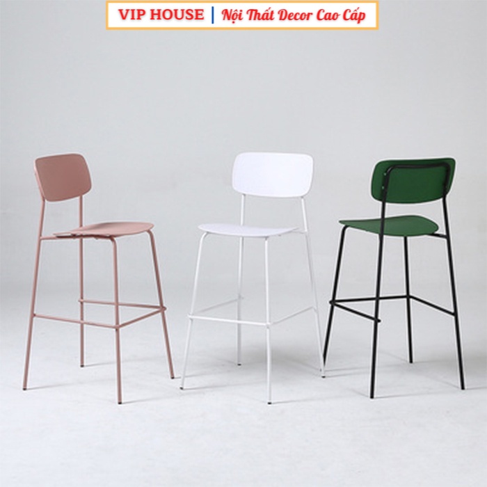 Ghế Nhựa Khung Thép Dáng Cao Ngồi Coffee Phòng Trà Sân Khấu, Ghế Quầy Bar Đơn Giản Hiện Đại Xếp Chồng Gọn Gàng BGN032
