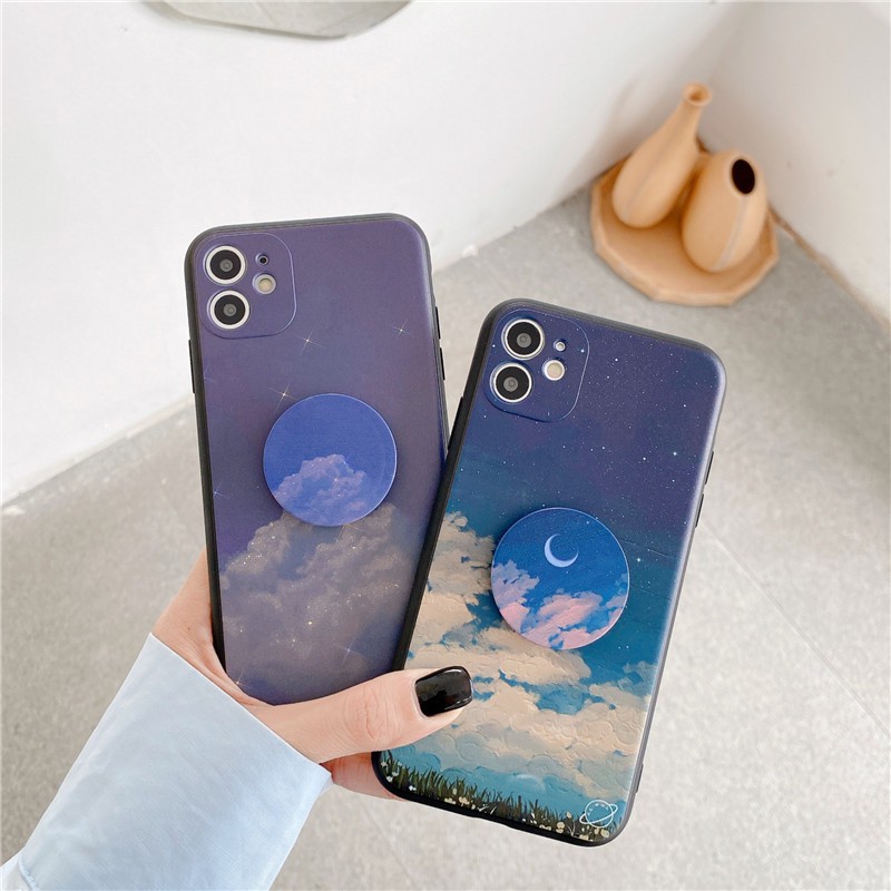 IPHONE ROMANCE POP SOCKET Ốp Lưng Họa Tiết Trăng Sao Dễ Thương Có Giá Đỡ Cho Iphone 11 11pro Max 6 6s 7 8 Plus X Xr Xs Max Se