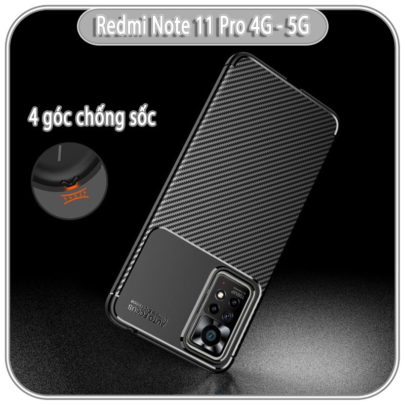 Ốp lưng cho Xiaomi Redmi Note 11 Pro 4G - 5G, Redmi Note 12 Pro 4G chống sốc Carbon Auto Focus