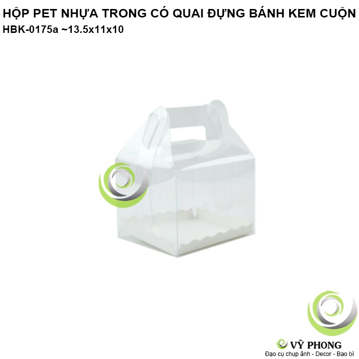 HỘP NHỰA PET ĐỰNG BÁNH KEM CUỘN CÓ QUAI XÁCH HỘP NHỰA MICA TRONG SUỐT ĐỰNG QUÀ TẶNG BÁNH KEM SINH NHẬT HBK-0175